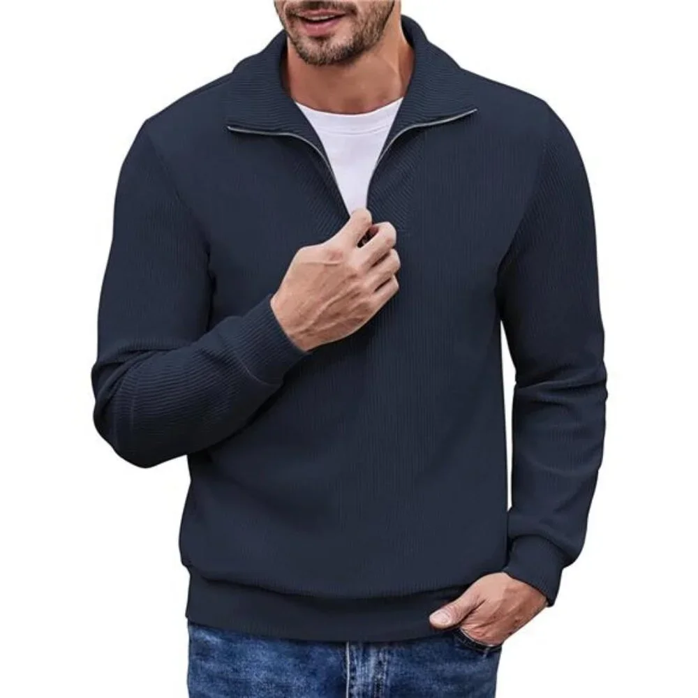 Men's Quarter Zip Up Pullover Slim Fit Mock Neck Long Sleeve Polo Sweatshirt